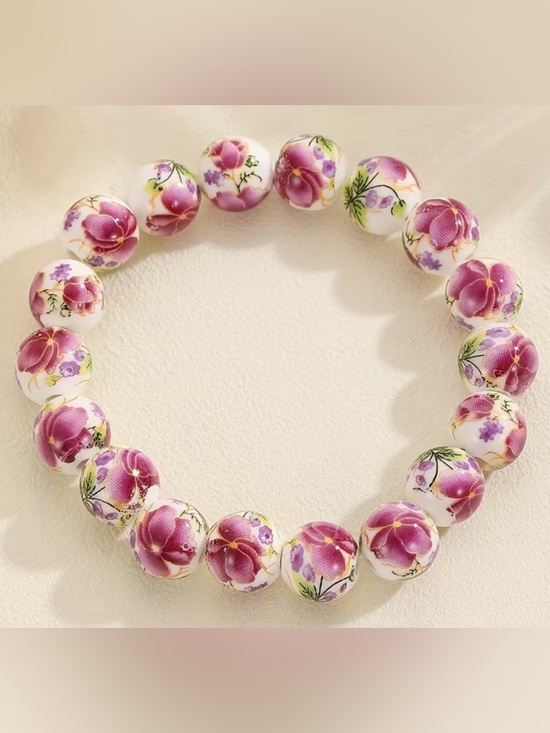 Jewelry - Floral Porcelain BeadedStretch Bracelet